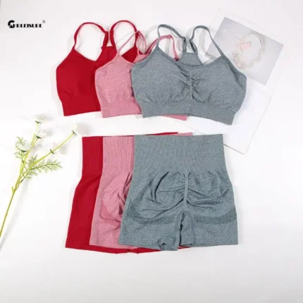 CHRLEISURE Seamless Sports Set Women's  2PCS Yoga Suit Fitness Bra with Cycling Shorts Gym Elastic Workout Outfit Activewear - Image 5