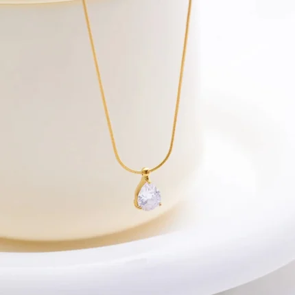 eManco Stainless Steel Shiny Clear glass drill Waterdrop Pendant Necklaces for Women Girls Minimalist Choker Chains Party Jewelr - Image 6