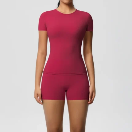 2PC Quick-Drying Gym Leggings Set Summer Short Sleeve Breathable Stretchy GYM Yoga Slim Fitness Active Top Women's cycling short - Image 10