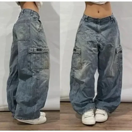 2024 New American hip-hop Vintage baggy jeans women's Harajuku high waist Y2K wide-leg pants Gothic wide pants Streetwear pants - Image 13