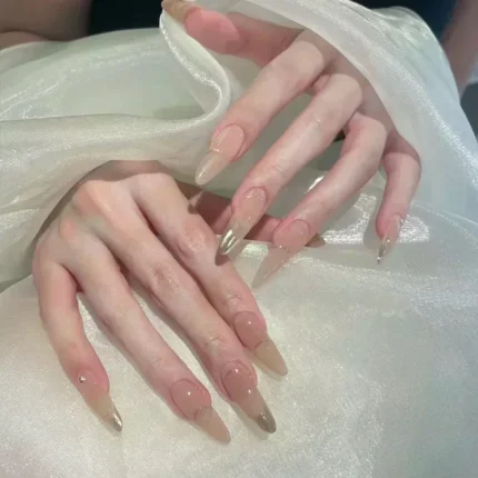 24Pc False Nails with Glue Almond Black Red Gradient Design Detachable Rhinestone Acrylic Fake Nail Long Stiletto Press on Nails - Image 32