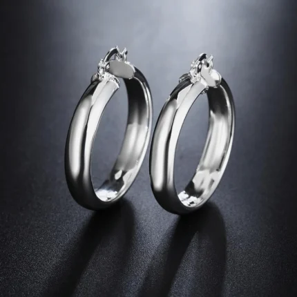 925 Sterling Silver 4CM smooth Big circle hoop Earrings for Women Luxury Fashion Party Wedding Accessories Jewelry GiftS - Image 3