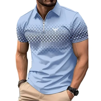 Men Personality Summer Fashion Sport Short Sleeve Casual Lapel Zipper Polo Shirt Men Print Polyester Quick Drying Polo Shirt Top - Image 5