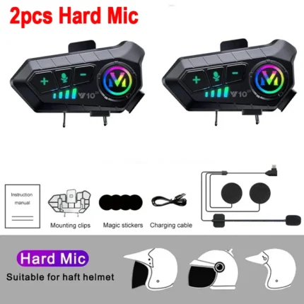 1/2Pcs Bluetooth Motorcycle Helmet Intercom Wireless Interphone Intercomunicador 2000Mah Moto Walkie Talkie Y10 2x - Image 9