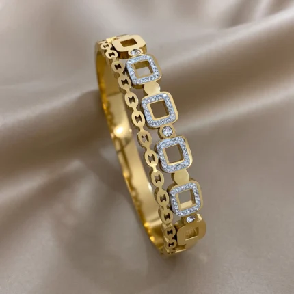 Luxury Stainless Steel Cuff Bracelet For Women Mens Gold Silver Color Couple Bracelets Green White Rhinestone Wide Bangle Gift - Image 21