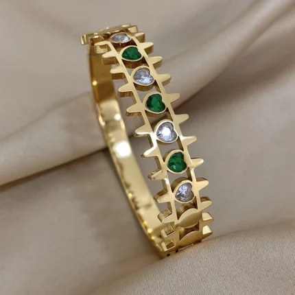Luxury Stainless Steel Cuff Bracelet For Women Mens Gold Silver Color Couple Bracelets Green White Rhinestone Wide Bangle Gift - Image 10