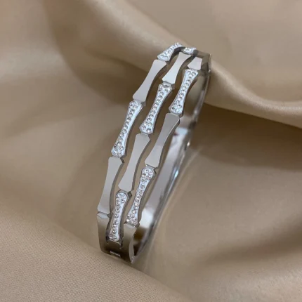 Luxury Stainless Steel Cuff Bracelet For Women Mens Gold Silver Color Couple Bracelets Green White Rhinestone Wide Bangle Gift - Image 22
