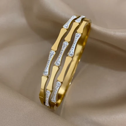 Luxury Stainless Steel Cuff Bracelet For Women Mens Gold Silver Color Couple Bracelets Green White Rhinestone Wide Bangle Gift - Image 19