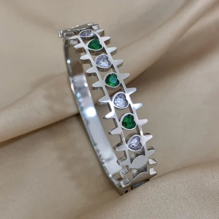Luxury Stainless Steel Cuff Bracelet For Women Mens Gold Silver Color Couple Bracelets Green White Rhinestone Wide Bangle Gift - Image 9