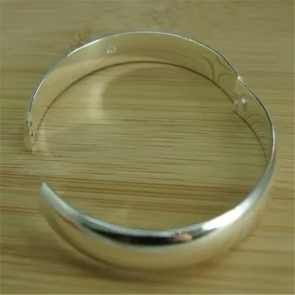 New 925 Sterling Silver Bracelet Simple Glossy Open Bangle Fashion Jewelry Gift - Image 10