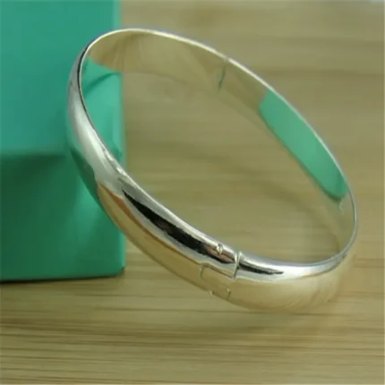 New 925 Sterling Silver Bracelet Simple Glossy Open Bangle Fashion Jewelry Gift - Image 8