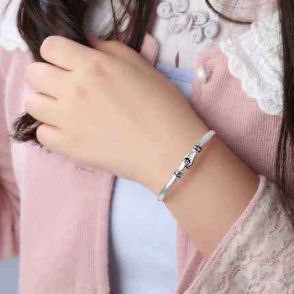 New Retro Female 925 Sterling Silver Jewelry Bracelets Opening Handshake Creative Friendship Bangles  SL004 - Image 13