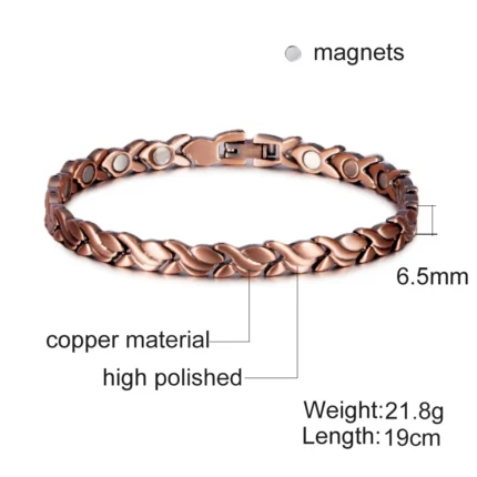 Vinterly Magnetic Pure Copper Bracelets for Women 6.5mm Vintage Chain Health Energy Magnet Arthritis Pain Relief Women Jewelry - Image 6