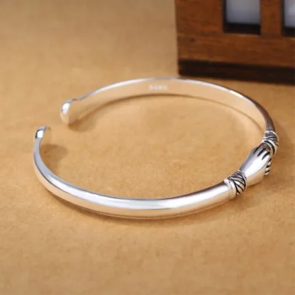 New Retro Female 925 Sterling Silver Jewelry Bracelets Opening Handshake Creative Friendship Bangles  SL004 - Image 3