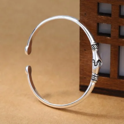 New Retro Female 925 Sterling Silver Jewelry Bracelets Opening Handshake Creative Friendship Bangles  SL004 - Image 4