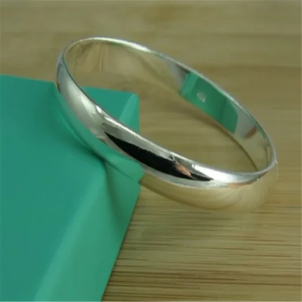 New 925 Sterling Silver Bracelet Simple Glossy Open Bangle Fashion Jewelry Gift - Image 7