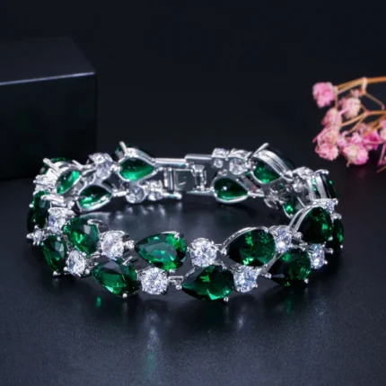 Pera Luxury CZ Green Cubic Zirconia Stone Large Women Charm Bangle Bracelets Bridal Jewelry Accessories for Bridesmaids B029 - Image 12