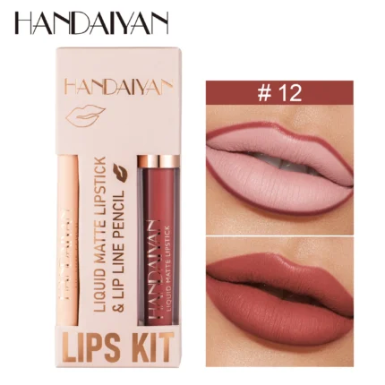 2 In 1 Lip Gloss Lip Liner Pencil Set Liquid Matte Lipstick 24 Hours Water Resistant Lip Tint Korean Lip Ink Makeup For Women - Image 9