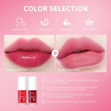 6Colors Water Lip Stain Moisturizing Lip Glaze Long Lasting Lip Ink Face Lip Dual Purpose Waterproof Liquid Cosmetic Makeup - Image 6