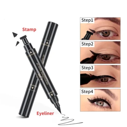 Eyeliner Pen With Eye Makeup Stamp, Waterproof Double Ended Long Lasting Heart Pentagram Moon Flower Shaped Eyeliner Stamp - Image 5