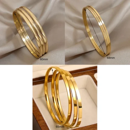 3pcs Glossy 18K Gold Plated Stainless Steel Bangle Bracelet for Women Minimalist Basic Wristband Bangles Waterproof Jewelry - Image 6