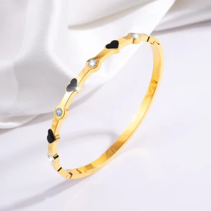 Stainless Steel Luxury 18K Gold Plated Bangles Bracelets Stackable Women's Bangle Bracelet Black Love Heart Fashion Jewelry - Image 4