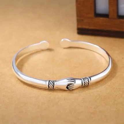 New Retro Female 925 Sterling Silver Jewelry Bracelets Opening Handshake Creative Friendship Bangles  SL004 - Image 7