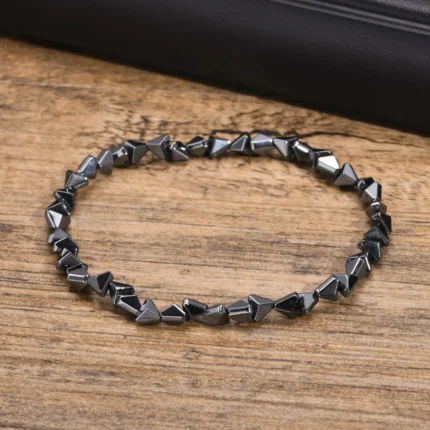 Vnox Stylish Black Triangle Beads Bracelets for Men Women, Stretch Unisex Gallstone Handmade Hematite Wristband Jewelry - Image 6