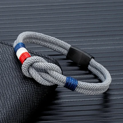 MKENDN Black Stainless Steel Square Knot Rope Bracelet Men Women Handmade Woven Double-Layer Design France Flag Couple Jewelry - Image 3