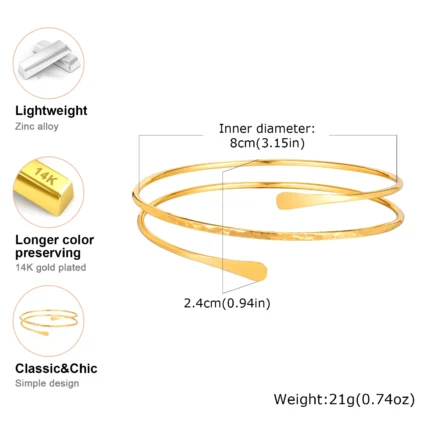 Upper Arm Cuff Bracelet for Women, Minimalist Gold Plated Armband Statement Party Armlets Jewelry - Image 6