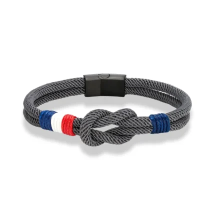 MKENDN Black Stainless Steel Square Knot Rope Bracelet Men Women Handmade Woven Double-Layer Design France Flag Couple Jewelry - Image 6