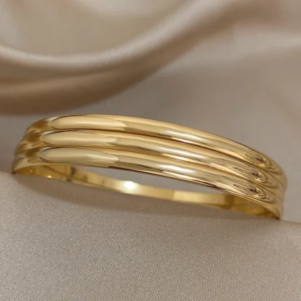 3pcs Glossy 18K Gold Plated Stainless Steel Bangle Bracelet for Women Minimalist Basic Wristband Bangles Waterproof Jewelry - Image 4