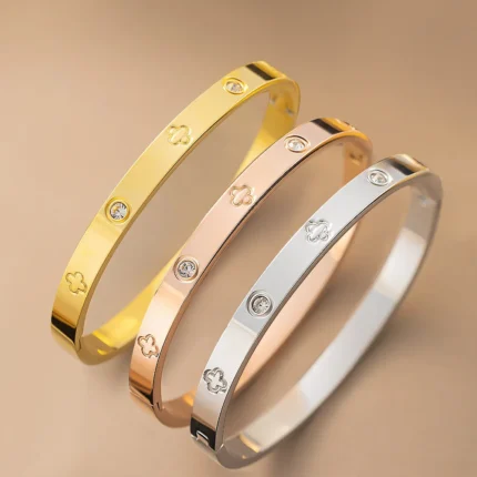 Htpwe Stainless Steel Zirconium Embossed Bracelet Set For Women 18k Gold Plated Couple Holiday Gift Bracelet Party Daily Jewelry - Image 4
