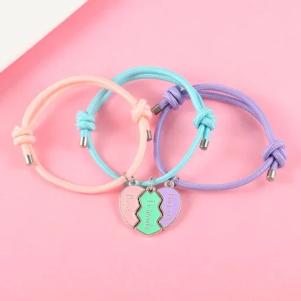Lovecryst 3Pcs/set Heart-shaped Stitching Best Friend Forever Bracelet BFF Friendship Jewelry Gifts for Kids - Image 3