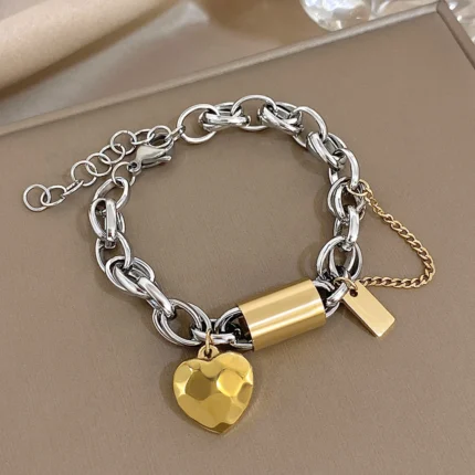 Heart Lock Stainless Steel Charm Bracelet Chunky Gold Plated Chain Love Bracelets Christmas Valentine Gift - Image 9