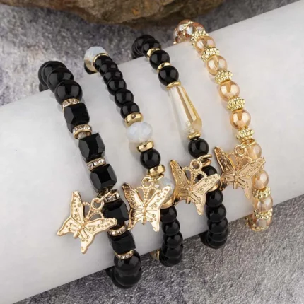 4Pcs Trendy Butterfly Beaded Bracelet Set For Women Pink Acrylic Beads Elastic Chain Bangle Female Bohemian Party Jewelry Gift - Image 28