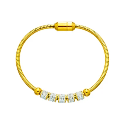 316L Stainless Steel Gold Color Rhinestone Beaded Bracelet For Women Fashion Ladies Magnet Clasp Bangles Jewelry GiftsDI - Image 2