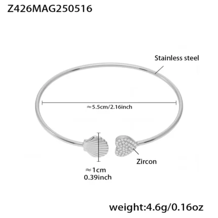 Nivora Stainless Steel Zircon Cuff Bracelet Rings For Women Ocean Style Scallop Starfish Flower Shape Bangle Wedding Jewelry Set - Image 7