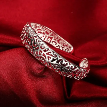 Fine Hollow pattern bangles 925 Sterling Silver cuff Bracelets for Women adjustable Fashion luxury Jewelry wedding Party Gifts - Image 8