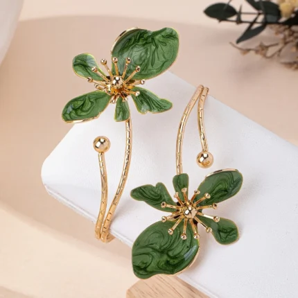 1pc Elegant & Sexy Floral Open Cuff Armlet for Women Vintage Enamel Glaze Craft Flower Open Arm Ring Jewelry Gift - Image 16