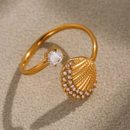 Nivora Stainless Steel Zircon Cuff Bracelet Rings For Women Ocean Style Scallop Starfish Flower Shape Bangle Wedding Jewelry Set - Image 30