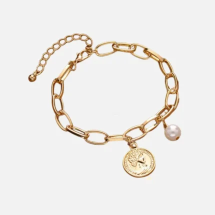 1pcs Gold-color Bracelet Ladies Simple Style Thick Cross Chain With Love Human Head Cross Pearl Pendant - Image 14