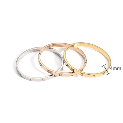 Yupsk Sliver Gold Color Stainless Steel Bangle Bracelet Inlaid Round Zircon Minimalist Birthday Jewelry Accessories Gift - Image 6