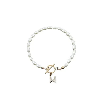Minar Delicate 14K Real Gold Silver Plated Copper CZ Zircon 26 Letter Simulated Pearl Beaded Chain Charm Bracelets for Women - Image 10