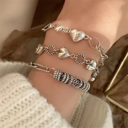 5Pcs Set Gold/Silver Color Fashion Charm Bracelet Women Retro Glossy Geometric Metal Twist Chain Bangles Bracelet Set Jewelry - Image 123