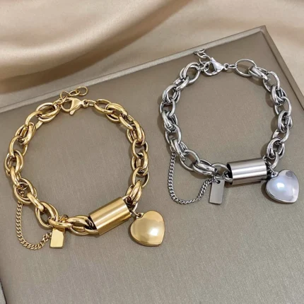 Heart Lock Stainless Steel Charm Bracelet Chunky Gold Plated Chain Love Bracelets Christmas Valentine Gift - Image 3