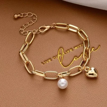 1pcs Gold-color Bracelet Ladies Simple Style Thick Cross Chain With Love Human Head Cross Pearl Pendant - Image 8