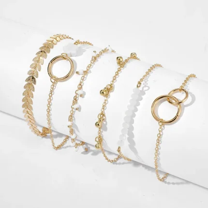 5Pcs Set Gold/Silver Color Fashion Charm Bracelet Women Retro Glossy Geometric Metal Twist Chain Bangles Bracelet Set Jewelry - Image 10