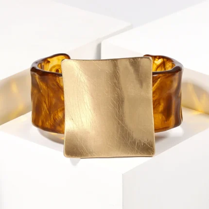 ALLYES Fashion Geometric Square Matte Metal Acrylic Open Bangle for Women Personality Simple Wide Bracelets Party Jewelry Gifts - Image 3