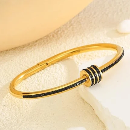 Stainless Steel Luxury 18K Gold Plated Bangles Bracelets Stackable Women's Bangle Bracelet Black Love Heart Fashion Jewelry - Image 8